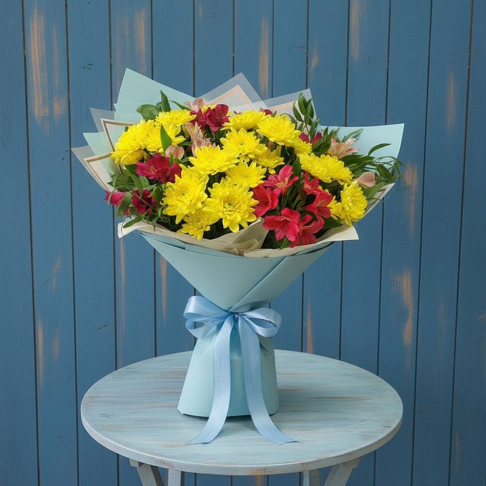 Букет цветов из: Альстромерии и Хризантемы в Каринское