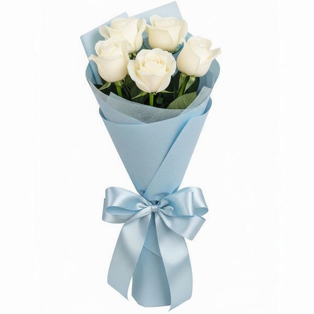 Букет 5 Белых роз Проуд в Каринское