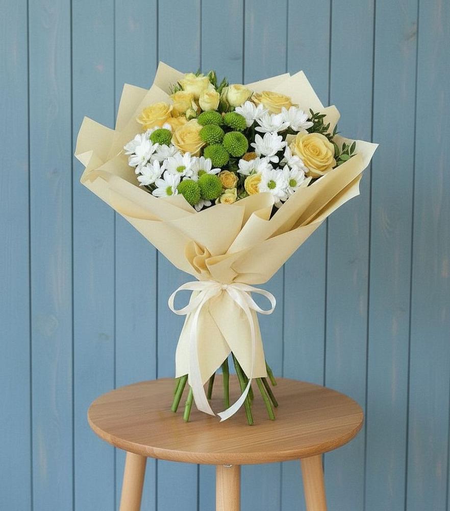 Букет цветов из: Хризантемы и Розы в Каринское