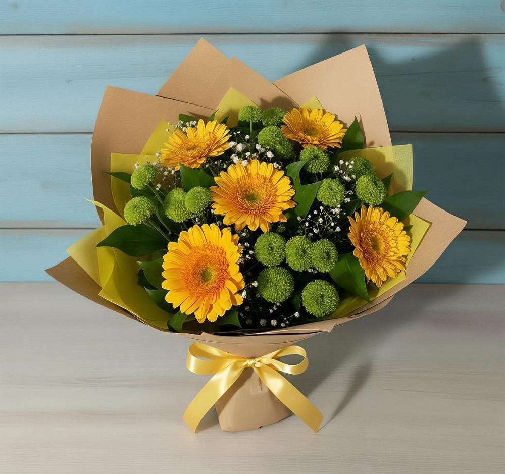 Букет цветов из: Герберы и Хризантемы в Каринское