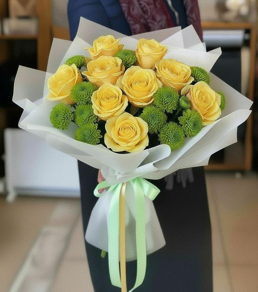 Букет цветов из: Хризантемы и Розы в Каринское