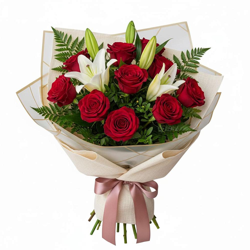 Букет цветов из: Лилии и Розы в Каринское