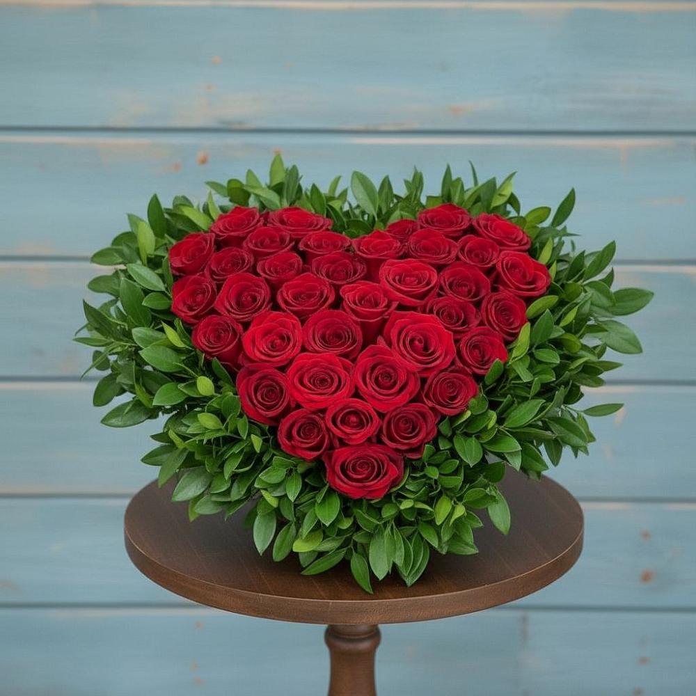 Цветочная композиция из Розы в виде сердца в Каринское