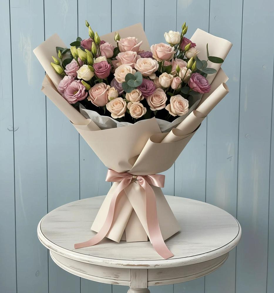 Букет цветов из: Розы и Лизиантусы в Каринское