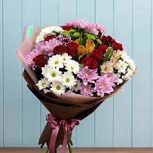Букет цветов из:  Розы, Хризантемы и Альстромерии в Каринское