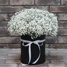 Цветочная композиция из Гипсофила в шляпной коробке в Каринское